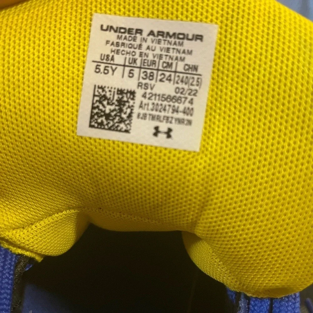 Under Armour Kids Blue and Yellow Basketball Shoes